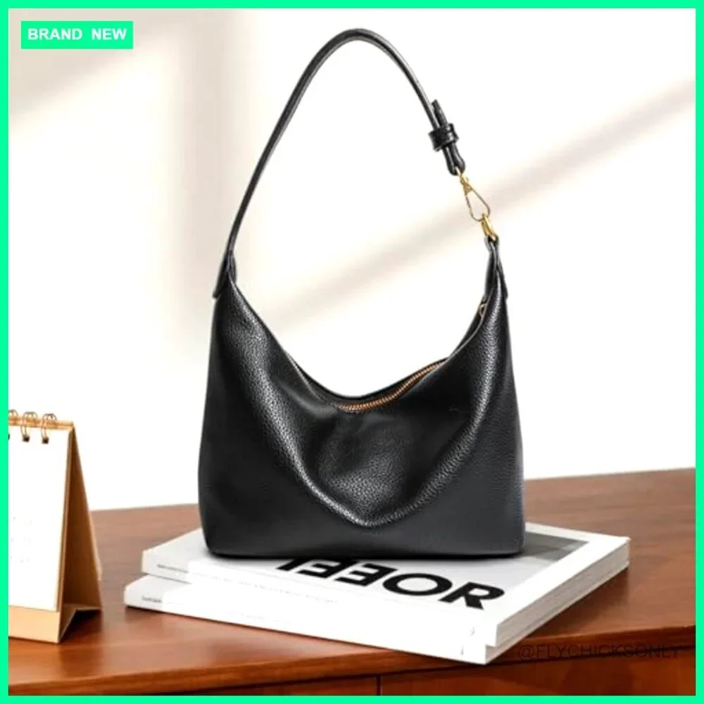 Small Hobo Bag Soft PU Leather Shoulder Purse Slouchy Everyday Handbag